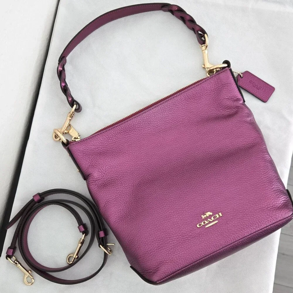 Coach Metallic Plum Leather Shoulder Bag with Gold Hardware - Picture 7 of 9